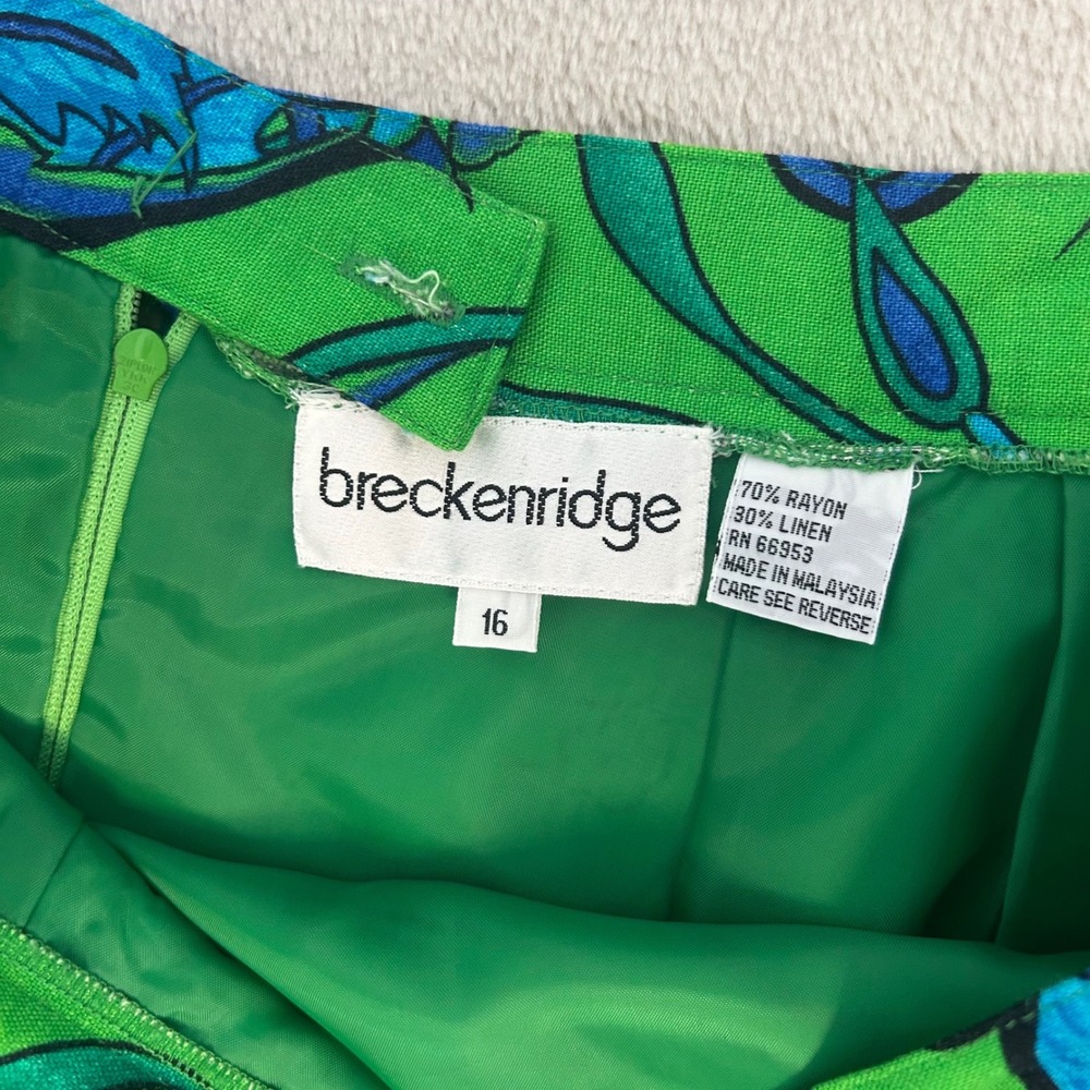 BRECKENRIDGE GREEN BLUE Paisley LINEN/RAYON Pencil Straight Skirt UK 16/US 12 - Picture 4 of 6
